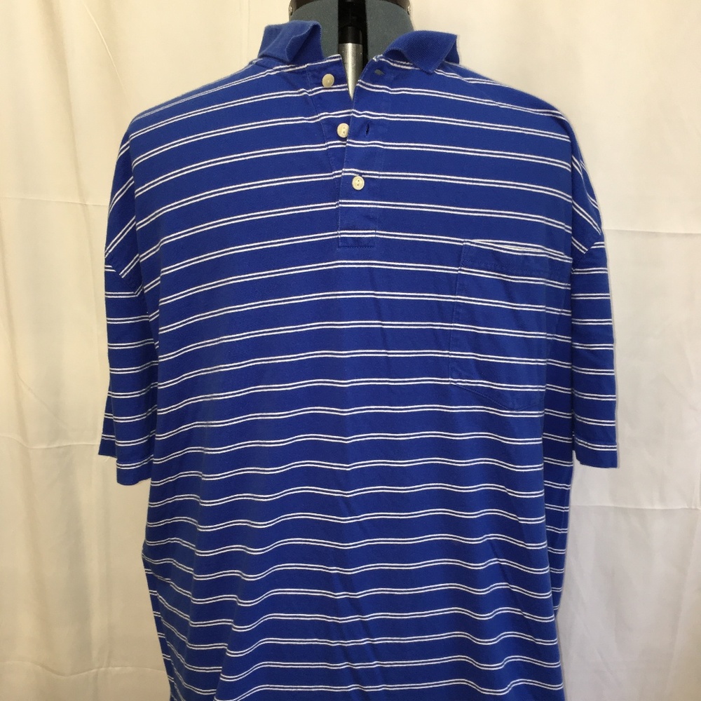 Blue and White Striped Men's Polo 4XLT